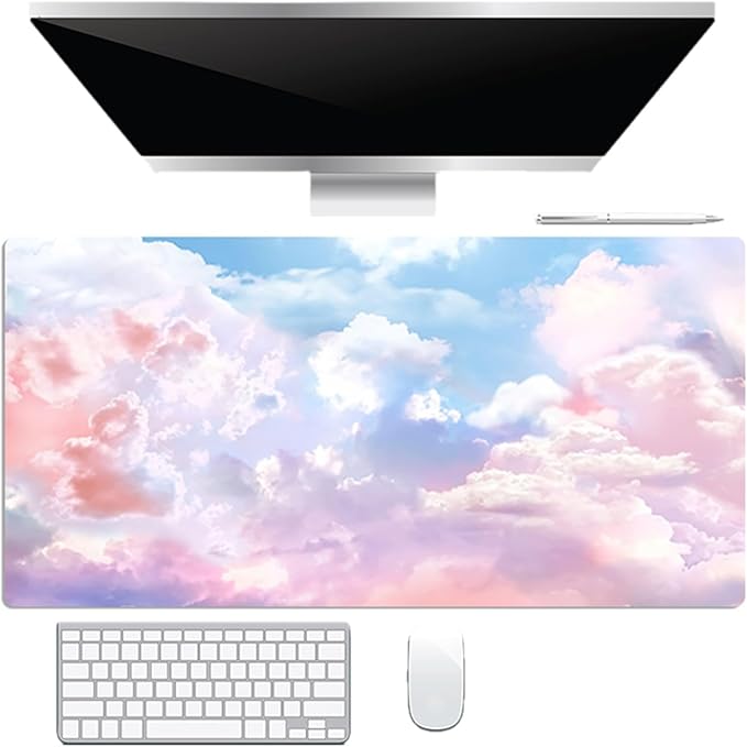 HVEST Pink Cloud Mouse Pad Pink Cute Desk Mat XXL Large Gaming Mouse Pad for Computer Keyboard Laptop, Mousepad with Stitched Edges, Home Office Desk Decor Accessories for Girl Women 31.5'' x 15.7''