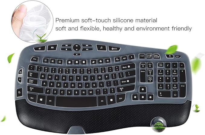 Keyboard Cover for Logitech K350 MK570 MK550 Keyboard Skin for Logitech K350 MK550 MK570 Wireless Wave Keyboard Cover Protective Skin Accessories, Black