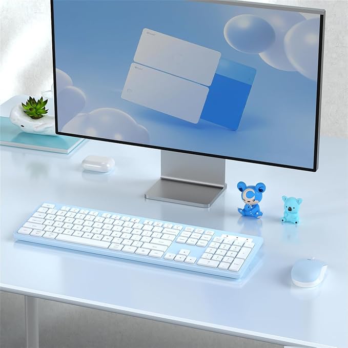 Wireless Keyboard and Mouse, 2.4GHz Cordless Keyboard Mouse Combo, Optical Mouse, Plug and Play USB Receiver, Compatible with Windows, Mac, Laptop, and PC（White Blue）