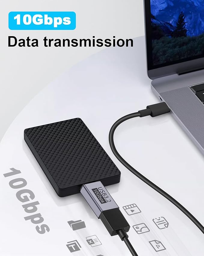 Duttek USB A to Micro B Adapter 10Gbps, USB-C to Micro USB 3.2 Gen 2 Fast Charging Adapter Compatible with iPhone 15 Plus/15 Pro Max, WD My Passport External Drive 2 Pack