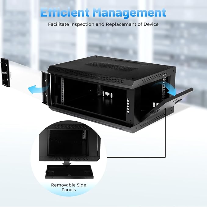 Server Rack Enclosure, 4U Wall Mount IT Network Cabinet, 17.7 Inches Deep 19 Inch Rack, Server Data Cabinet Case with Glass Door Black, Locks, Removable Side Panels for A/V Devices