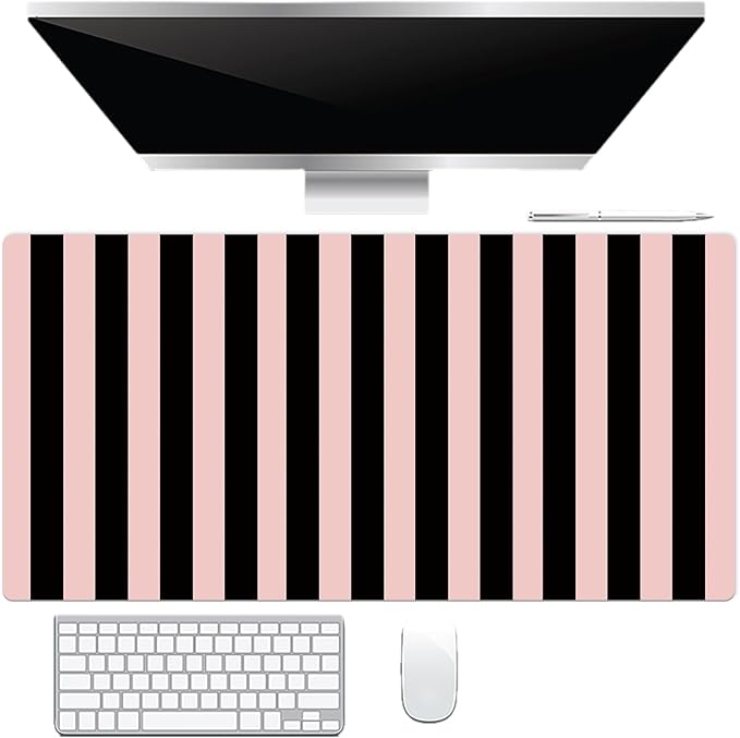 EOBTAIN Pink and Black Large Mouse Pad Vertical Striped Keyboard Mat 31.5x15.7 Inch Smooth Non-Slip Rubber XXL Gaming Mousepad Extended Desk Mat Cute Desk Accessories for Office Home
