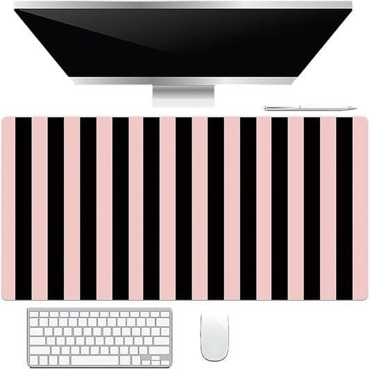 EOBTAIN Pink and Black Large Mouse Pad Vertical Striped Keyboard Mat 31.5x15.7 Inch Smooth Non-Slip Rubber XXL Gaming Mousepad Extended Desk Mat Cute Desk Accessories for Office Home