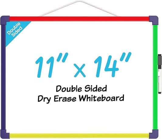 MaxGear Colorful Small Dry Erase Board, 14"x11" Double-Sided Hangable with Dry Erase Marker, Portable Whiteboard for Home School Office - Planning Writing Learning Drawing Art Education