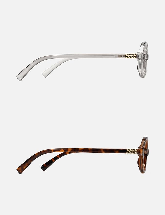 Slocyclub 2 pack Fashion Oval Glasses for Women Men Vintage Oval Small Frame Eyeglasses Retro Blue Light Blocking Glasses, Grey and Whiskey Tortoise