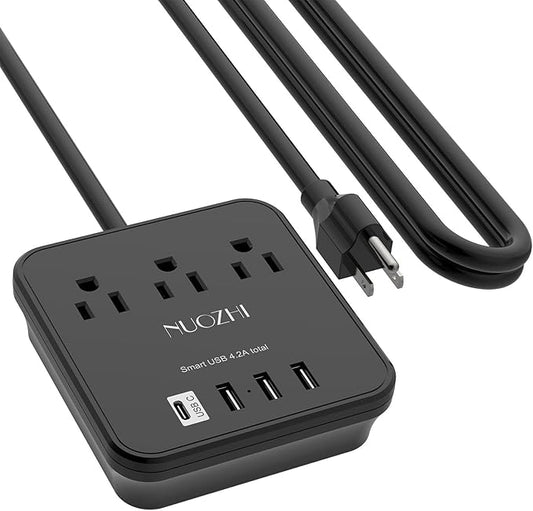 Cruise Essentials,10 Ft Power Strip with 3 Outlets and 4 USB Ports(1 USB C), Non Surge Protector for Cruise Ship, Travel, Home Office, ETL Listed, Black