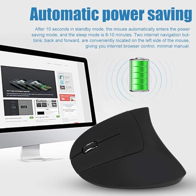 Mugast 2.4GHz Mouse,Ergonomic Left Handed Vertical Mouse,6 Keys Optical Mouse with Nano USB Receiver,800/1200/1600 Adjustable DPIs,for Laptop PC Computer/for/for Linux