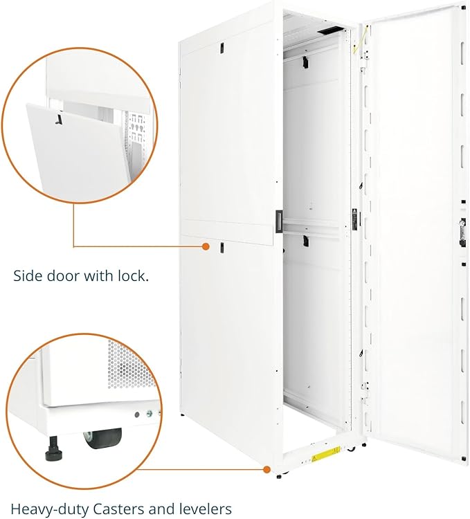 Tecmojo 52U Server Rack Cabinet - PRE-Assembled 24inch Width 48inch Depth IT Network Equipment Cabinet Rack Enclosure with Casters - 3000lbs Weight Capacity, White