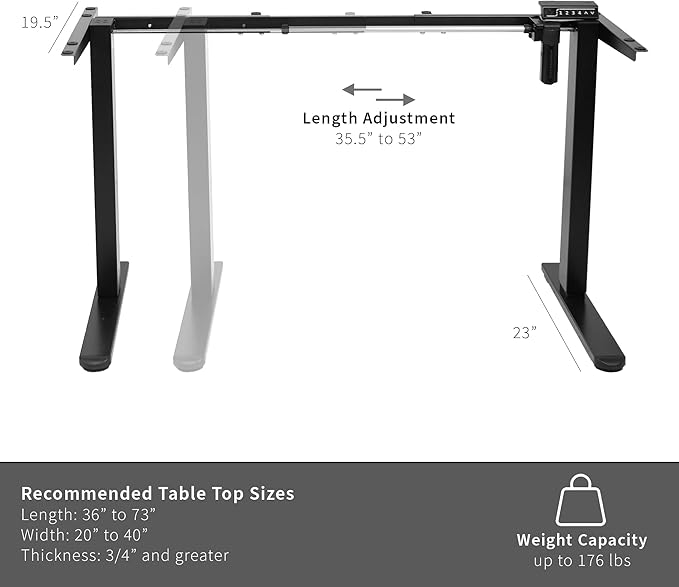 VIVO Electric Standing Desk Frame, Rear-Set Legs, Single Motor Memory Controller Height Adjustment, Frame Only, Black, DESK-100E-RB