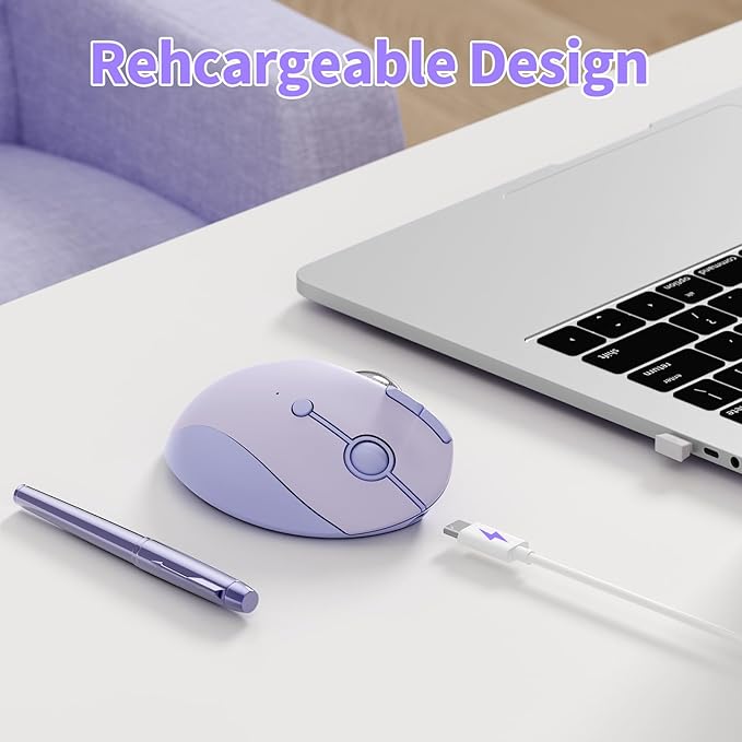 seenda Wireless Trackball Mouse, Bluetooth - Ergonomic Rollerball Mouse Rechargeable, 3 Device Connection Optical Mice Adjustable DPI Thumb Control Mice Compatible for Mac/Android/Windows-Light Purple