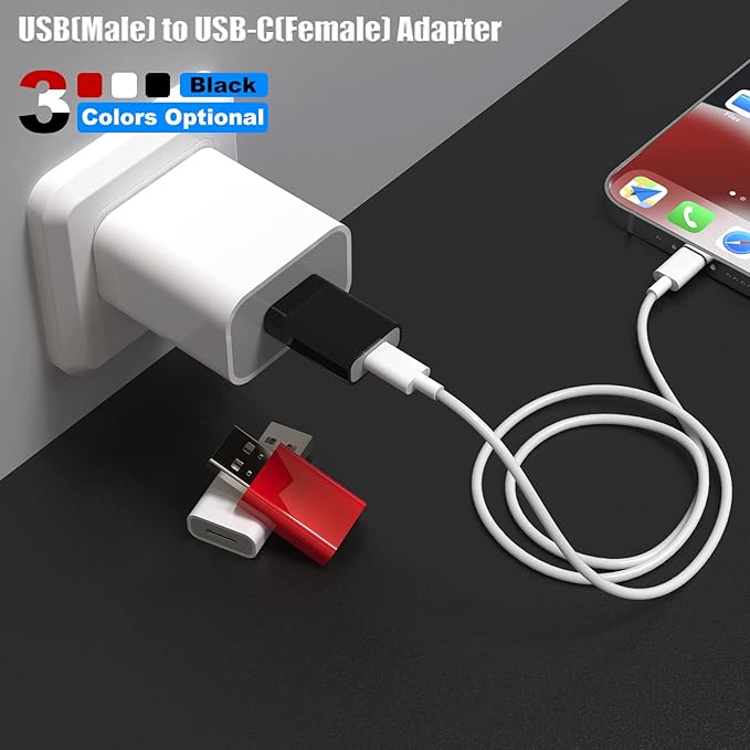 USB to USB-C Adapter,Compatible with Apple MagSafe Watch 7/8/9/10/SE/Ultra,Type-C Female to USB Male Adapter for iPhone 16 15 14 13 12 Mini Pro Max,iPad,Galaxy Note,Google Pixel 9 8 7