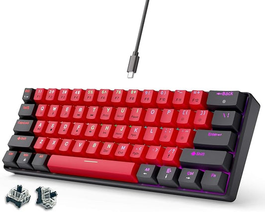 abucow 60% Mechanical Gaming Keyboard Balck Switch Wired Compact Keyboard Anti-Ghosting No-Conflict 61 Swappable keycaps Ergonomic Design for Windows/Mac