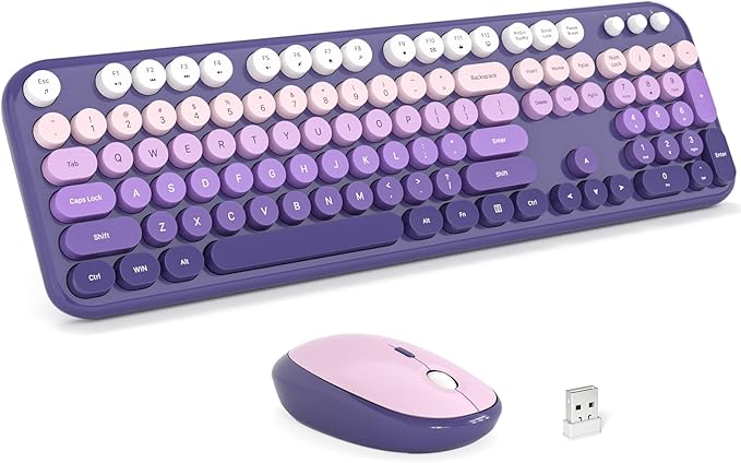 MOFII Wireless Keyboard and Mouse Combo - Purple-Gradient Full-Sized Plug and Play Colorful Computer Keyboards - 104 Keys Round Keycap USB 2.4G Cute Keyboard for Windows/Laptop/Mac/Desktop/PC