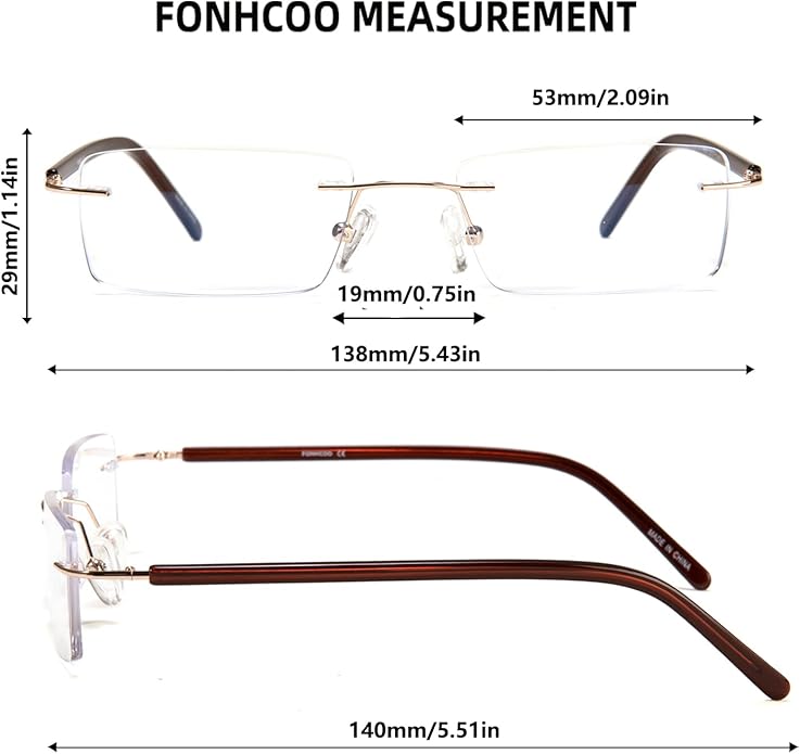 FONHCOO Blue Light Blocking Glasses Anti Blue Ray Unisex Lightweight Rimless Frameless Rectangle Computer Gaming Glasses