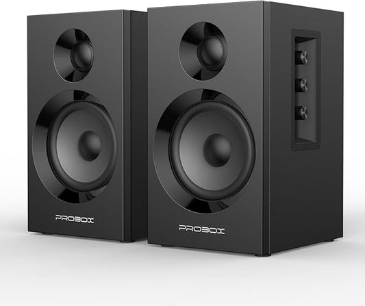 Powered Bookshelf Speakers HiFi Computer Gaming Monitors with Bluetooth 5.3 & 24-Bit USB DAC Stereo Speaker PC Speakers 3.5" Woofer,1" Silk Dome Tweeter, Adjustable Bass/Treble BT16-Black