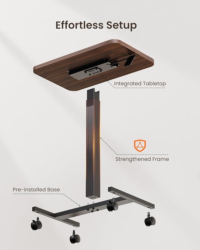 ErGear Mobile Small Standing Desk, Enhanced Adjustable Height Computer Workstations, Portable Rolling Laptop Desk with 4 Lockable Wheels for Home Office & Classroom, Deep Walnut