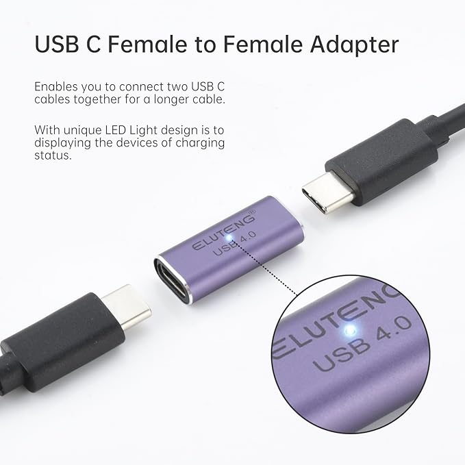 ELUTENG 3 Pack Coupler 240W USB C to USB C Connector Female to Female Adapter 40Gbps Type C Extender Adapter Video Display for TV PC Laptop Tablet Phone and More Devices