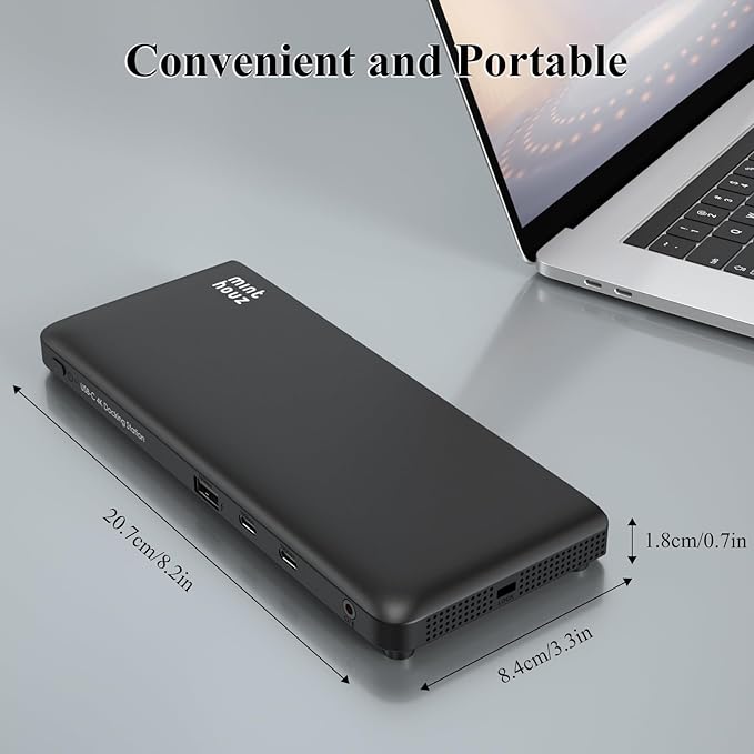Minthouz 12-in-1 Docking Station Triple Display, 4K@144Hz, 1x HDMI + 2X DisplayPort, 100W PD, 10Gbps USB-C/A, 1Gbps Ethernet, for Windows/Mac/Chrome