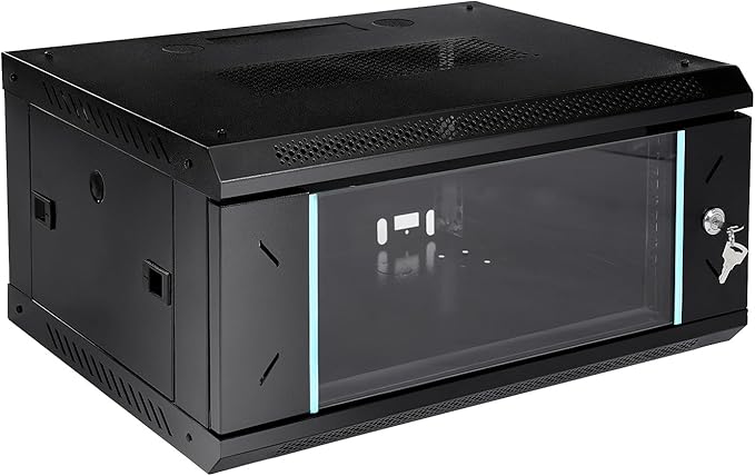 Wall Mount Server Cabinet, 4U Server Organizer, 110LB Load,Wall Mount Server Cabinet with Glass Locking Door, for Offices & Data Centers (23.62"x17.72"x9.45")