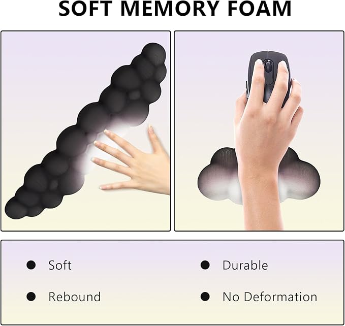 2 PCS Keyboard Cloud Wrist Rest, Memory Foam Keyboard Palm Rest with Non-Slip Base Ergonomic Keyboard Wrist for Pain Relief, Soft Wrist Rest for Office, Computer, Laptop, Gaming Office (Black)