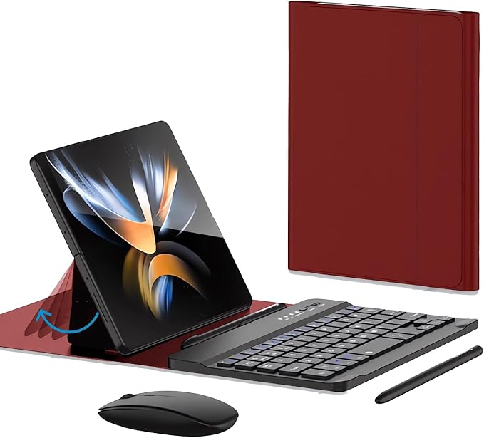 for Samsung Galaxy Z Fold 7 6 5 Keyboard and Mouse, Portable Mini 7.9 inch Bluetooth Keyboard with Leather Case and Capacitive Pen, 4 in 1 Set for Z Trifold Fold7 Accessories