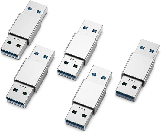Fidioto USB 3.0 Male to Male Adapter, Dual Port High-Speed Data Extension Connector with 5Gbps Transfer, Aluminum Alloy Housing, Compatible with HDDs/USB Drives/Printers
