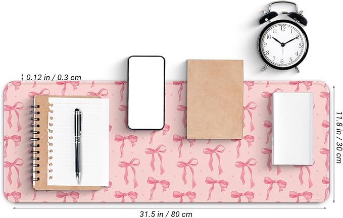 Large Computer Mouse Pad with Non-Slip Base for Desktop, Cute Gaming Mouse Mat with Stitched Edges, Long Extended Anime Mousepad for Laptop, 31.5 x 11.8 inches (Pink Bows)