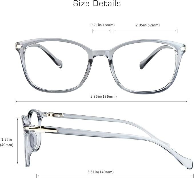 VisionGlobal Blue Light Blocking Glasses for Women Men, Stylish Square Frame(Clear Gray,No Magnification)