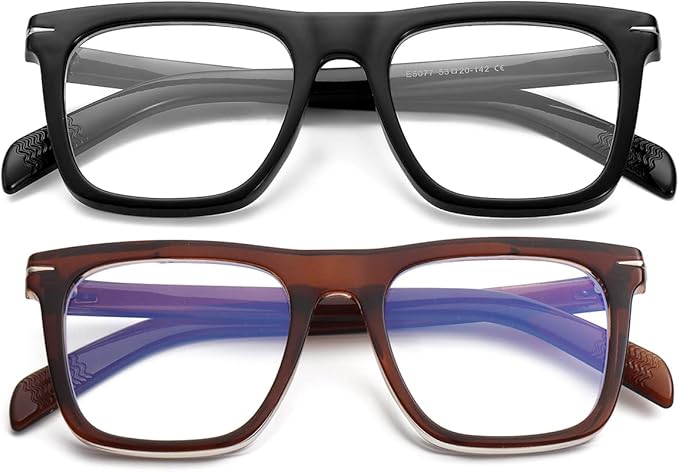 NIDOVIX Trendy Square Blue Light Blocking Glasses for Men Women, Fashion Frame Non-prescription Computer Glasses (Black+Brown)