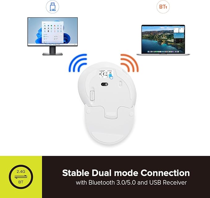 DELUX Ergonomic Vertical Mouse Wireless, Rechargeable Vertical Mouse, Bluetooth/2.4G Dual Mode, Slient Click, Removable Wrist Rest, 800/1200/1600DPI Levels, 6 Buttons, for Laptop/PC (M618G DB-White)