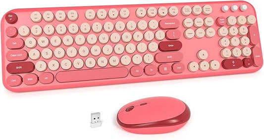 MOFII Wireless Keyboard and Mouse Combo, Full-Size Retro Typewriter-Style Wireless Keyboard with Optical Mouse for Computer/Laptop/Windows/Mac (Rose Red)