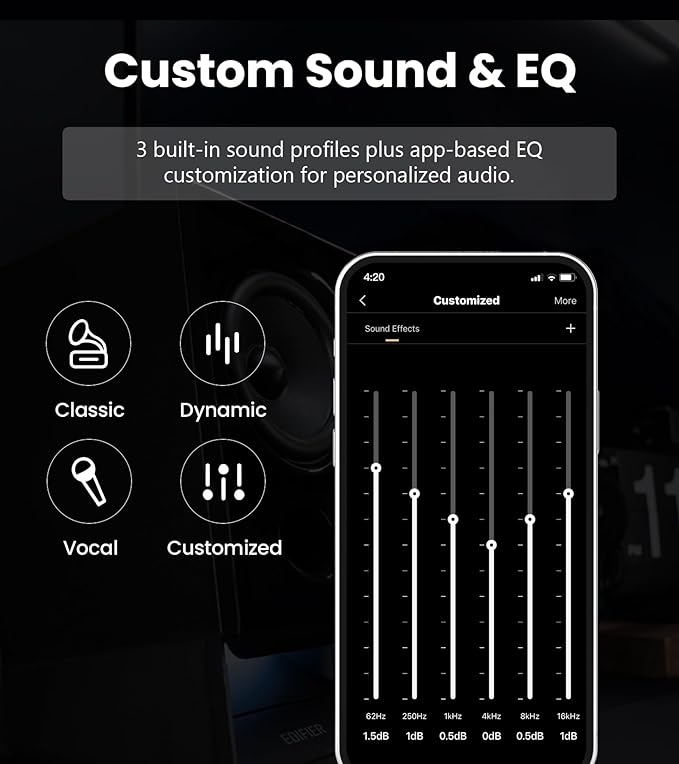 Edifier R20BT Computer Speakers, 2.75" Full-Range Drivers, Bluetooth 6.0,Touch Controls, AUX & USB-C Inputs, Headphone Jack, Custom Ambient Light & Sound Profiles via APP- White
