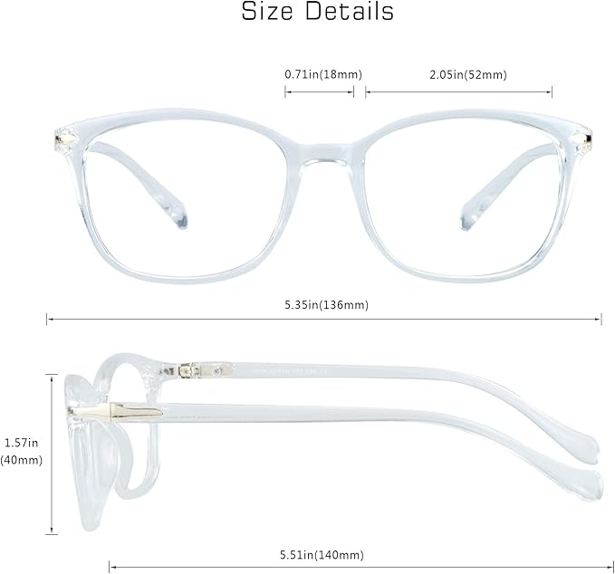 VisionGlobal Blue Light Blocking Glasses for Women Men, Stylish Square Frame (Clear, No Magnification)