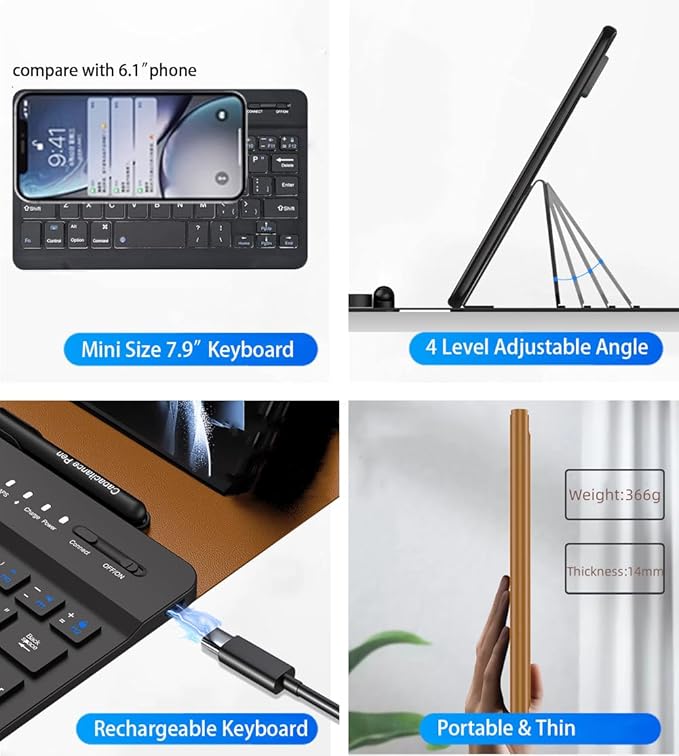 for Samsung Galaxy Z Fold 7 6 5 Keyboard and Mouse, Portable Mini 7.9inch Bluetooth Keyboard with Leather Case and Capacitive Pen, 4 in 1 Set for Z Trifold Fold7 Accessories
