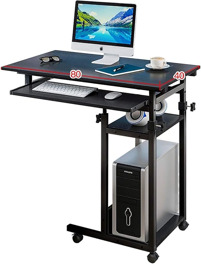 BBNB Laptop Desk, Standing Height Adjustable Computer Desk with Mobile Phone Tablet PC Slot Movable with Wheels, Portable Side Table for Bed Sofa (Color : A)