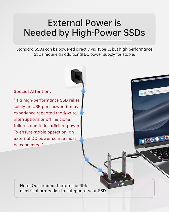 M.2 Duplicator Cloner Dual-Bay Offline USB C to NVMe SATA Dock Station, 20Gbps M2 Reader for Both (M Key, B+M Key) PCIE NGFF Docking, Size for 22110 2280 2260 2242 2230 Enclosure - STK03