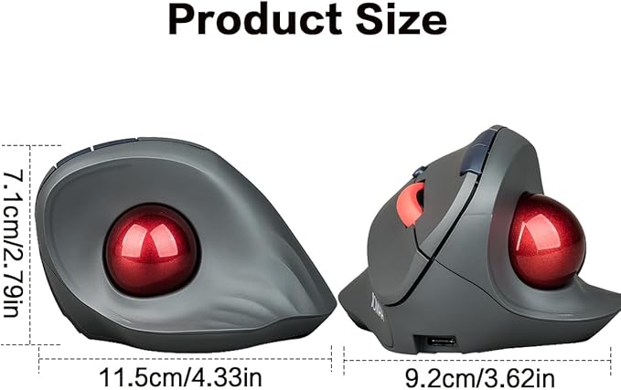 Dual Mode Wireless Vertical Computer Trackball Mouse, Ergonomic Bluetooth Thumb-Control Mouse with Quiet Clicks Ergonomic Design Adjustable CPI ,Built-in 500mAh Battery Rechargeable for PC/Mac/Laptop