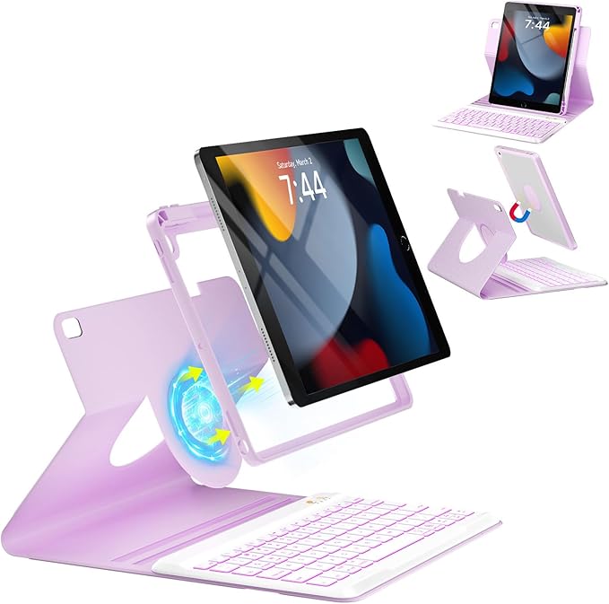 OYEEICE Keyboard Case for iPad 9th Generation - Detachable Wireless Backlit Keyboard, Magnetic Cover with Pencil Holder for iPad 9th/8th/7th Gen 10.2 inch, iPad Pro 10.5" & iPad Air 3rd - Purple