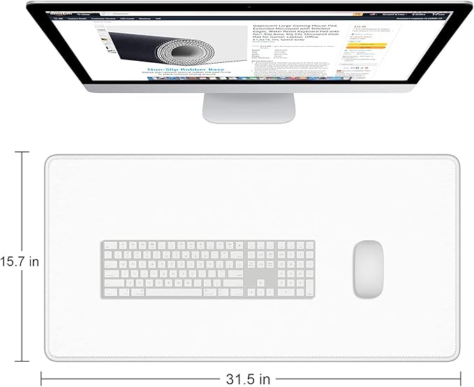 Dapesuom Large Gaming Mouse Pad, Extended Mouse Mat with Stitched Edges, Full Size Keyboard Pad with Non-Slip Base, Big XXL Computer Desk Mats for Gamer, Laptop, Office, 31.5 x 15.7in, Ivory White