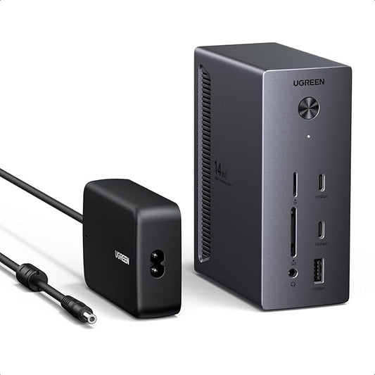 UGREEN 14 in 1 USB C Docking Station 3 Monitors Revodok Pro 314 with 8K DP/4K HDMI, 100W PD, 10Gbps USB Ports, Gigabit Ethernet, SD/TF 170MB/s, 3.5mm Audio, 90cm Cable.140W Power Adapter (2HDMI & DP)