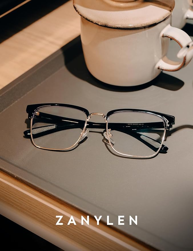 Blue Light Glasses Men Rectangle Large Browline Computer Gaming Glasses