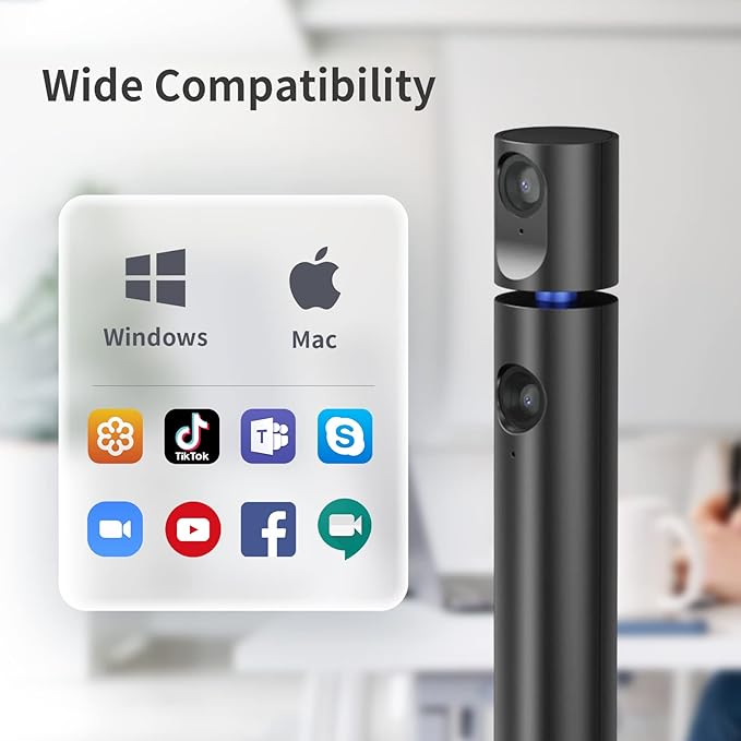 CZUR Halo Streaming Dual Webcam, Professional USB Web Camera 1080P with Microphone, 90° View Computer Camera, Plug & Play, Compatible with Windows/Mac, for TikTok/YouTube/Yahoo Messenger