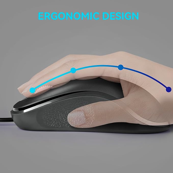 Classic Wired Office Mouse Ergonomic USB Optical 3-Button 1000 DPI Comfortable Durable for Windows Mac Laptop Desktop Black (10)
