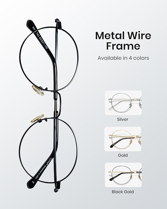Cyxus Blue Light Glasses for Men and Women, Round Metal Frame Computer Eyeglasses for Office, Gaming, Reading 8090