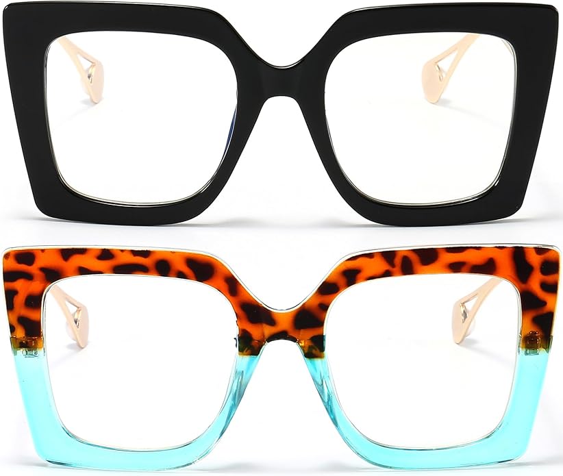AIEYEZO Oversized Blue Light Glasses for Women, Anti Fatigue Prevent Headache Computer Eyeglasses