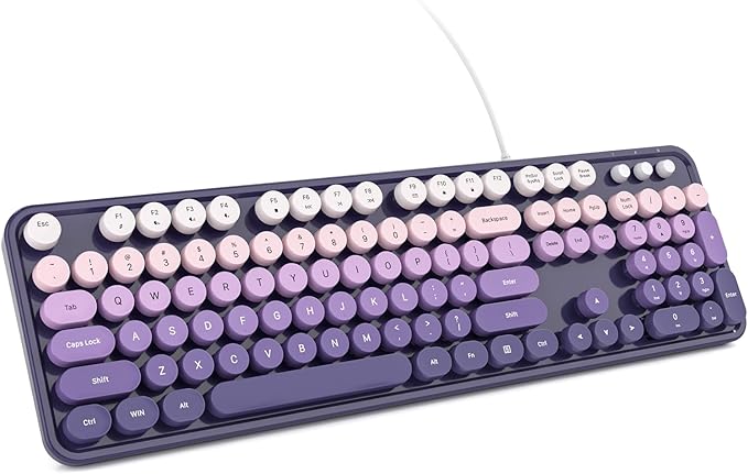 KNOWSQT Wired Computer Keyboard - Purple-Gradient Colorful Retro Full Size Round Keycaps Plug and Play Typewriter Cute Keyboards for Windows, Laptop, PC, Desktop, Computer