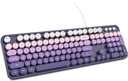 KNOWSQT Wired Computer Keyboard - Purple-Gradient Colorful Retro Full Size Round Keycaps Plug and Play Typewriter Cute Keyboards for Windows, Laptop, PC, Desktop, Computer