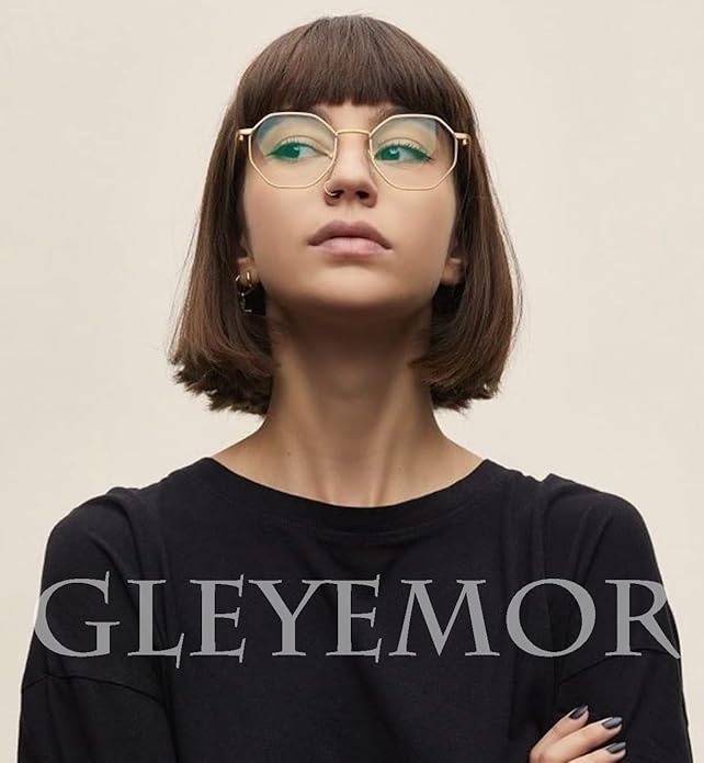 Gleyemor Blue Light Glasses for Women Men Vintage Octagonal Metal Gold Frame Computer Glasses