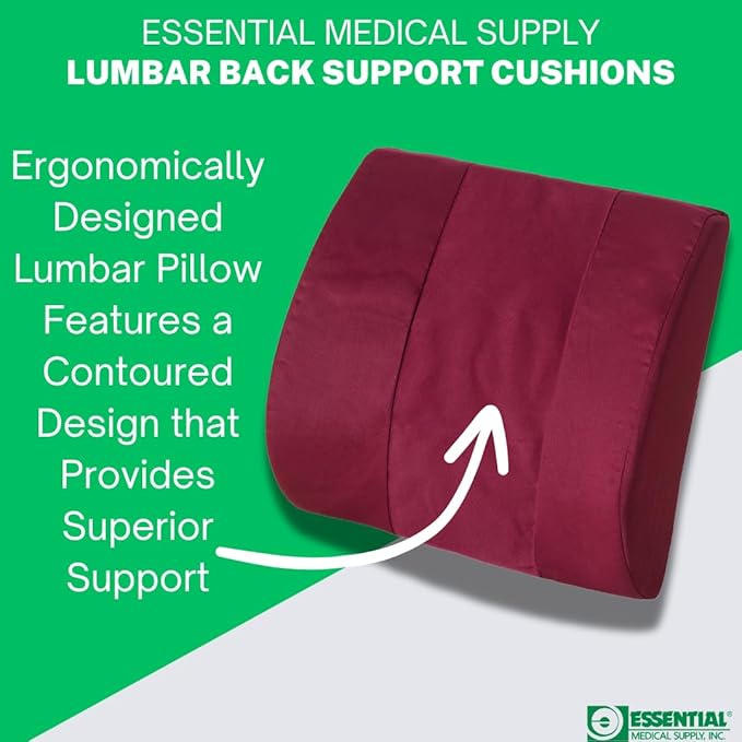 Essential Medical Supply Molded Lumbar Cushion in Navy with Elastic Positioning Strap - Perfect for Office or Car Chairs, Provides Lower Back Support and Comfort
