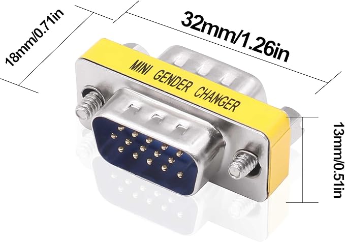 DB15 VGA Gender Changer Solderless Connector Male to Male Adapter D-SUB HD 15 Pin Serial Cable Coupler for PC Monitors Projectors-4pcs